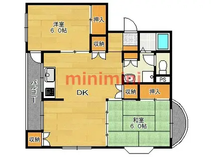 ハイツ国宗(2LDK/1階)の間取り写真