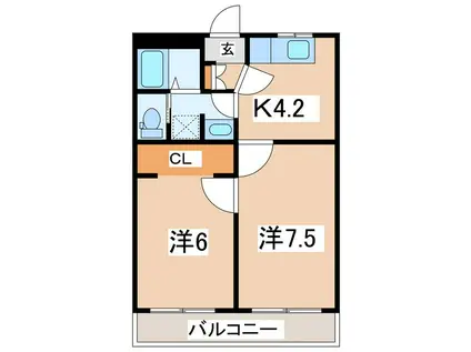 むてんかびとの家ナチュール郡山(2K/3階)の間取り写真