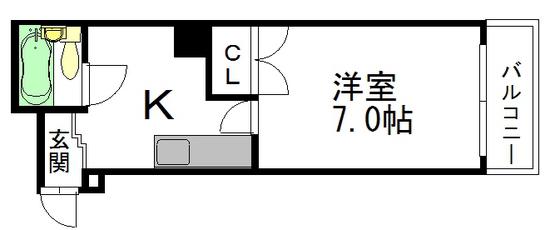 ブルーコート段原(1K/4階)の間取り写真