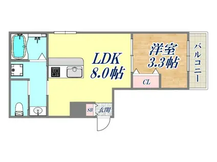 アクアレジデンス武庫川(1LDK/3階)の間取り写真