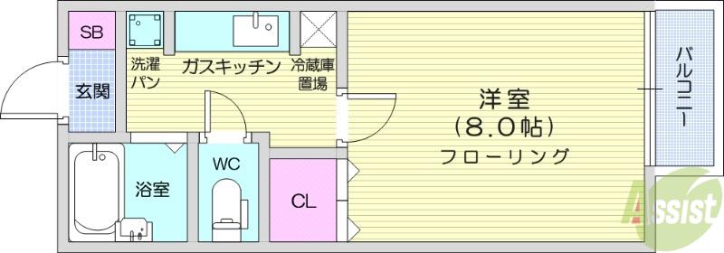 ディアス泉ヶ丘(1K/2階)の間取り写真
