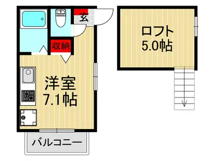 リバーウインド(1K/2階)の間取り写真