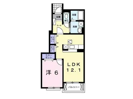ウィル プランドール(1LDK/1階)の間取り写真
