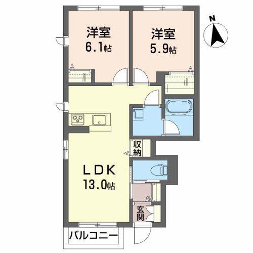 カーサ・レジオ(2LDK/1階)の間取り写真
