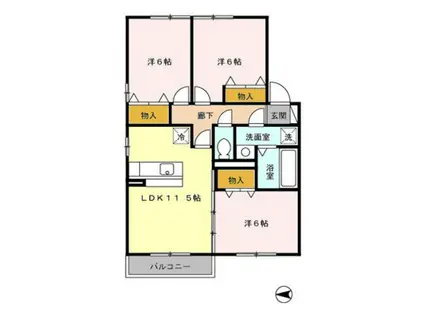 リビングタウン南仙北B(3LDK/2階)の間取り写真