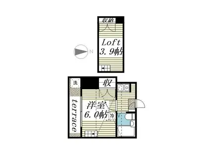 カーメルハイツ(1K/1階)の間取り写真