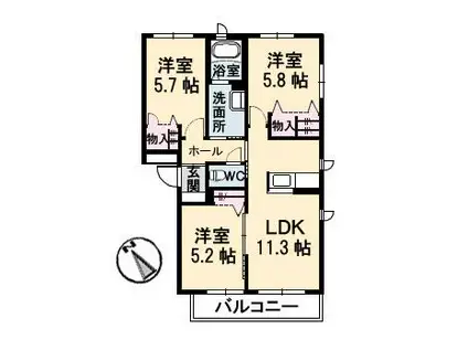 レジデンス緑町II(3LDK/2階)の間取り写真