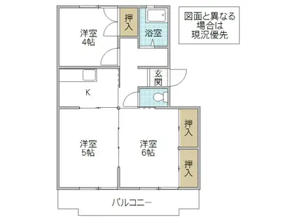 鴨志田第二マンション(3DK/3階)の間取り写真