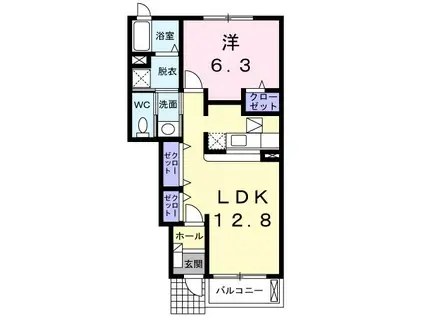 ソレイユ・ルヴァンI(1LDK/1階)の間取り写真