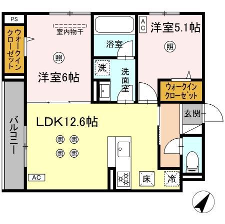 D-ROOM板付(2LDK/1階)の間取り写真