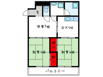 三上マンション(3DK/2階)の間取り写真