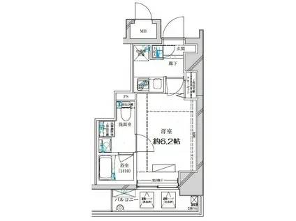 ディアレイシャス横浜ウエスト(1K/6階)の間取り写真