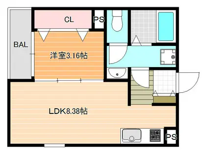 エフスタイル藤井寺道明寺1号館(1LDK/2階)の間取り写真