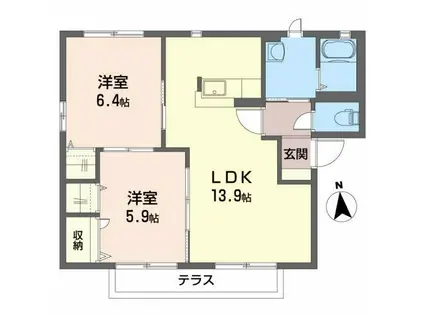 コーポヤナイD(2LDK/1階)の間取り写真