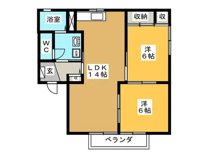 ディアステージ A棟(2LDK/1階)の間取り写真