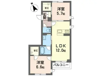 グランツ ヴァルトII(2LDK/3階)の間取り写真