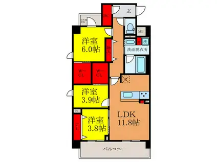 レ・リーヴル(3LDK/2階)の間取り写真