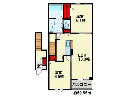 パークサイド小倉東I(2LDK/2階)の間取り写真