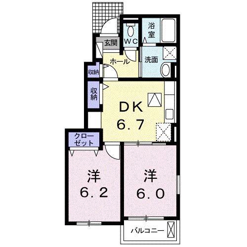 グリッターコートII(2DK/1階)の間取り写真