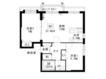 ノヴァ白石-II(2LDK/4階)の間取り写真