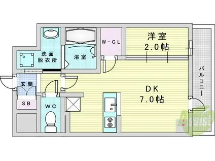バウスフラッツ新大阪(1DK/4階)の間取り写真