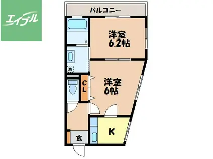 家野町サンロイヤル(2K/3階)の間取り写真