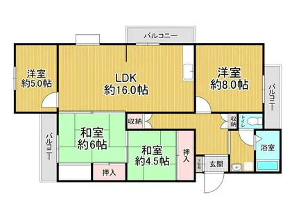 宝塚安倉第一団地 8号棟(4LDK/4階)の間取り写真