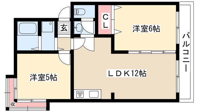 パラシオン城下(2LDK/3階)の間取り写真