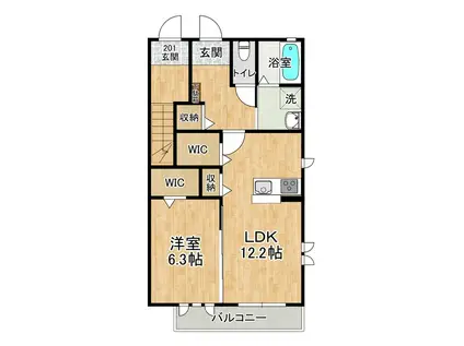 LA GRAND CINQB棟(1LDK/1階)の間取り写真