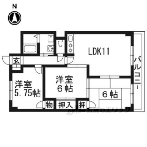 高野川ハイツ(3LDK/5階)の間取り写真
