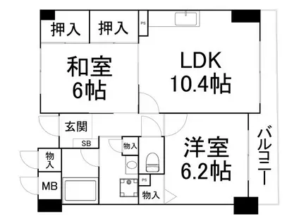 文の里ハイム(2LDK/2階)の間取り写真