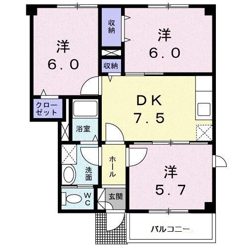 ドムスサンセールIIIB(3DK/1階)の間取り写真