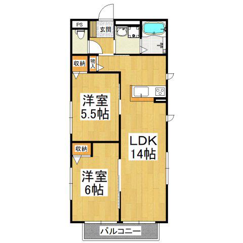 ハイムコンフォート(2LDK/2階)の間取り写真