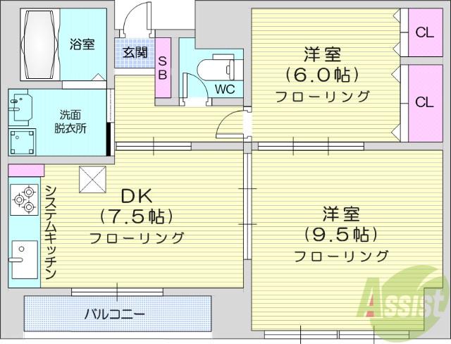 HF仙台レジデンスイースト(2DK/12階)の間取り写真