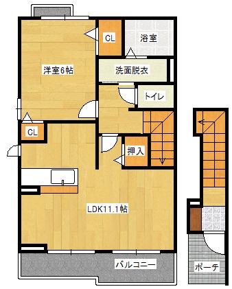 ノーブル 川内 III番館(1LDK/2階)の間取り写真