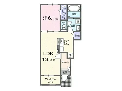 クレメント岩出B(1LDK/1階)の間取り写真