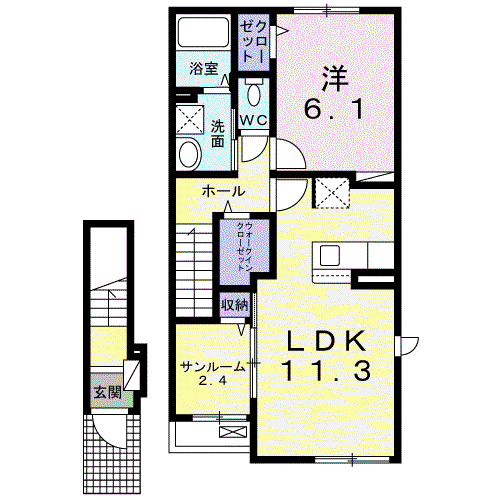 グランヒルズUBE II(1LDK/2階)の間取り写真
