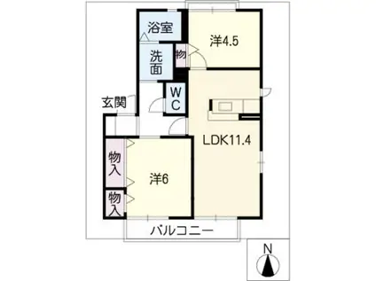 ヴィーブル B棟(2LDK/2階)の間取り写真