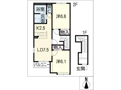 HIDEAWAY本郷(2LDK/2階)の間取り写真