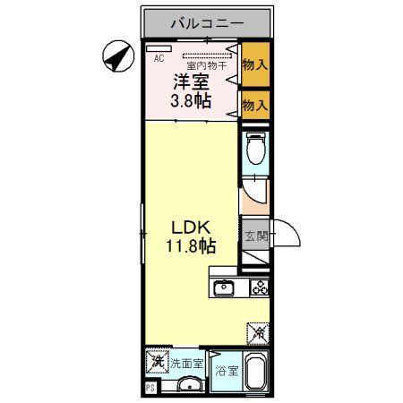 クラタス平野3(1LDK/1階)の間取り写真