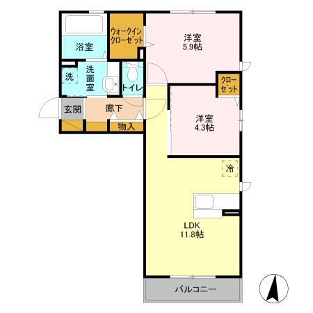 SPERANZA(2LDK/2階)の間取り写真
