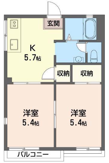キャロット本郷台C 積水ハウス(2DK/2階)の間取り写真