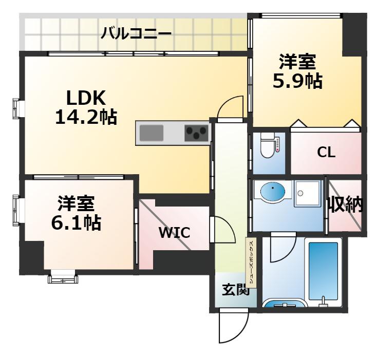 GRANDIR博多駅南(2LDK/7階)の間取り写真
