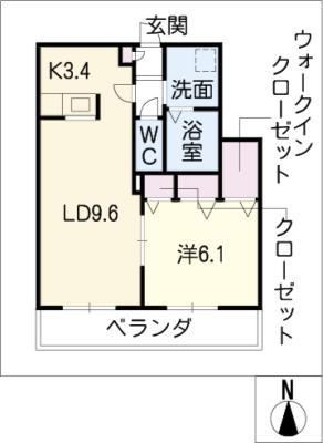 ミューベル ラビアン B棟(1LDK/3階)の間取り写真