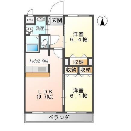 石川県金沢市 3階建 築7年(2LDK/2階)の間取り写真