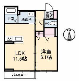 ブルーム津島福居(1LDK/2階)の間取り写真