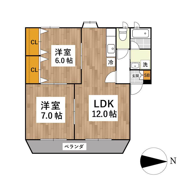 リノベ済み2LDK(2LDK/2階)の間取り写真