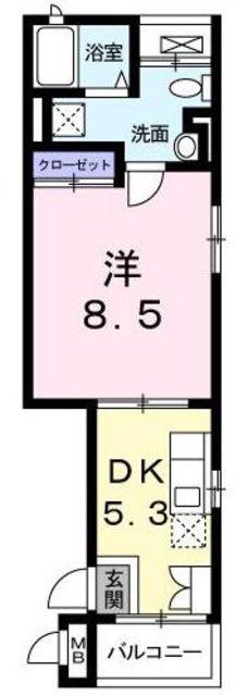 ヴィアラッテア白金(1DK/2階)の間取り写真