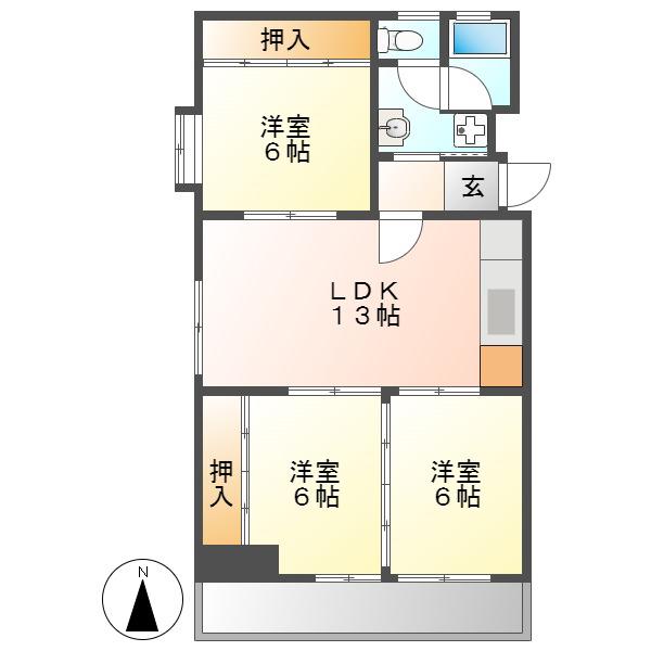 ハイツ東桜(3LDK/4階)の間取り写真