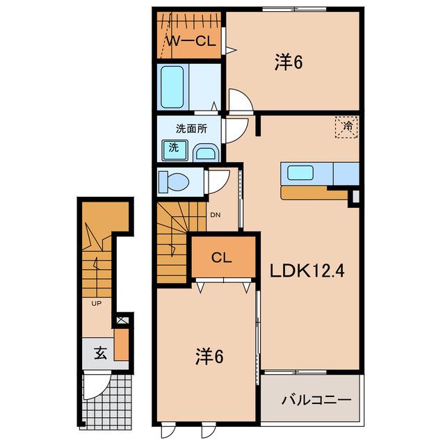 フェニックス壱番舘(2LDK/2階)の間取り写真